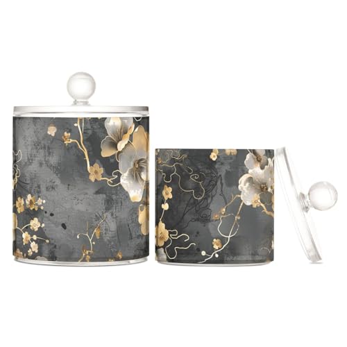 tplaotee Grauer und schwarzer Hintergrund mit goldenen Blumen, transparenter Kunststoff-Lebensmittel-Organizer mit Deckel, Speisekammer, Essentials, dekorative Aufbewahrungsbehälter für Zahnseide tplaotee Grauer und schwarzer Hintergrund mit goldenen Blumen, transparenter Kunststoff-Lebensmittel-Organizer mit Deckel, Speisekammer, Essentials, dekorative Aufbewahrungsbehälter für Zahnseide von tplaotee
