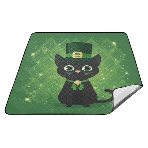 tplaotee Green St. Patrick's Black Cats Wasserdichter Lake Day Essentials tragbarer Campingteppich für Familie, Frühlingsgeschenk, Manta de Picknick von tplaotee