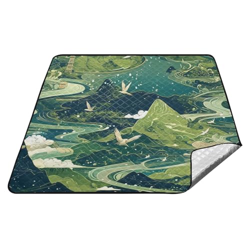 tplaotee Grüne und goldene chinesische Landschaft, wasserdichtes Picknick-Set, XXL, Wandern, Outdoor-Spielmatte für Boden, Frühling, Geschenke, Tapete, Para, Picknick tplaotee Grüne und goldene chinesische Landschaft, wasserdichtes Picknick-Set, XXL, Wandern, Outdoor-Spielmatte für Boden, Frühling, Geschenke, Tapete, Para, Picknick von tplaotee