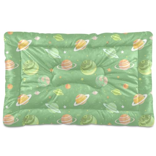 tplaotee Haustiermatratze, Cartoon-Illustration, Weltraum, weich, waschbar, rutschfest, weich, bequem, für mittelgroße und große Hunde, 91,4 x 61 cm, Grün von tplaotee