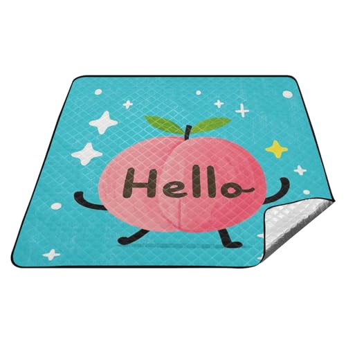 tplaotee Hello Cartoon niedliche rosa pfirsichfarbene wasserdichte Camping-Picknick-Teppich, tragbar, Strand, wasserdichte Decke für Outdoor, Frauen, Frühlingsgeschenke, Mantas Parques von tplaotee