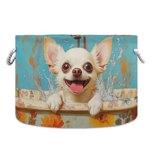 tplaotee Niedlicher Chihuahua-Hunde-Badewannen-Aufbewahrungskorb, faltbar, wasserdicht, Körbe für Regale mit stabilem Griff, dekorative Behälter für Büro, Zuhause, Kind von tplaotee