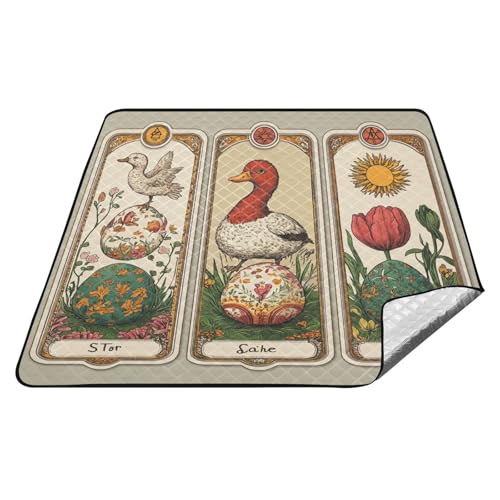 tplaotee Osterente Tarotkarten, viktorianisches Muster, Ei, wasserdicht, Picknickdecke, großer Rasen, Außendecken für Gras für Damen, 30er-Jahre-Picknickartikel, Manta, undurchlässig für Picknick von tplaotee