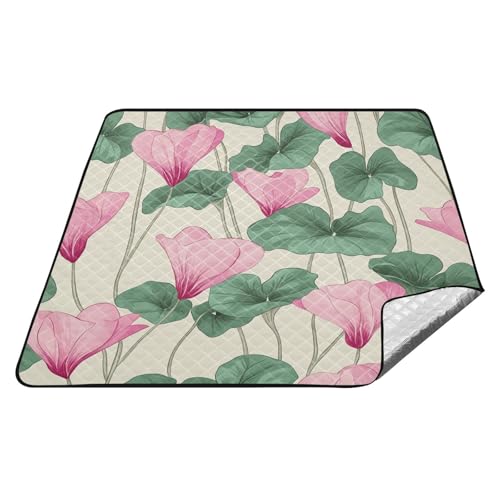tplaotee Picknick-Set mit rosa Blumen, grünen Blättern, wasserabweisend, Gras, Camping, Bodenmatte für Gras, Sommergeschenk, Manta, Para, Picknick, extra tplaotee Picknick-Set mit rosa Blumen, grünen Blättern, wasserabweisend, Gras, Camping, Bodenmatte für Gras, Sommergeschenk, Manta, Para, Picknick, extra von tplaotee