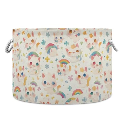 tplaotee Süßer Cartoon-Katzen-Regenbogen-Aufbewahrungskorb, zusammenklappbar und wasserdicht, Wäschekorb mit stabilem Griff, großer Stauraum für Waschküche, Waschküche, Gadget von tplaotee