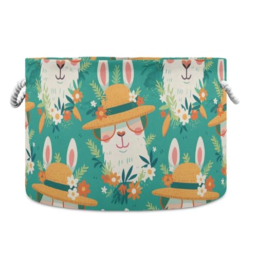 tplaotee Summer Alpaca Green Fresh Aufbewahrungskorb, zusammenklappbar und wasserdicht, Aufbewahrungsbehälter für Spielzeug, mit stabiler Grifftasche, großer Stauraum für Cubby, Badezimmer, Steppdecke von tplaotee