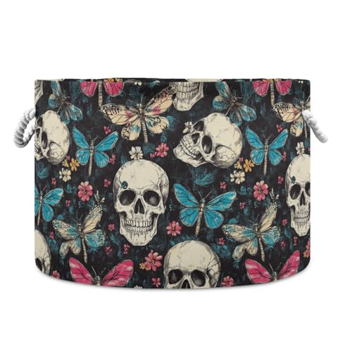 tplaotee Totenköpfe Retro Blumen Schmetterling Aufbewahrungskorb faltbar und wasserdicht Wäschekorb mit stabilem Griff Tasche Große Aufbewahrungskörbe für Regale Garage Baby von tplaotee