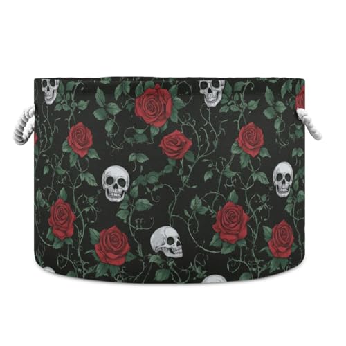 tplaotee Valentine Romantic Red Rose Skull Aufbewahrungskorb Faltbarer und wasserdichter Wäschekorb mit stabilem Griff, runde 91-Liter-Mülleimer für Büro, Waschküche, Werkzeug tplaotee Valentine Romantic Red Rose Skull Aufbewahrungskorb Faltbarer und wasserdichter Wäschekorb mit stabilem Griff, runde 91-Liter-Mülleimer für Büro, Waschküche, Werkzeug von tplaotee