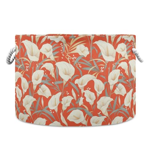tplaotee Vintage Calla Lily Coral Orange Chic Aufbewahrungskorb zusammenklappbar und wasserdicht Wäschekorb mit stabilem Griff Cubbies Leinen Aufbewahrung für Speisekammer Kinderzimmer von tplaotee