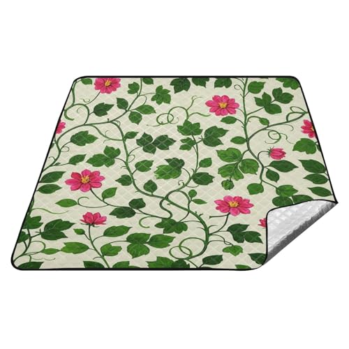 tplaotee Vintage Rattan Blatt Druck Blume Grün Wasserdicht Picknicktisch Groß Strand Sandabweisend Stranddecke für Erwachsene Frühling Geschenke Manta Parque von tplaotee