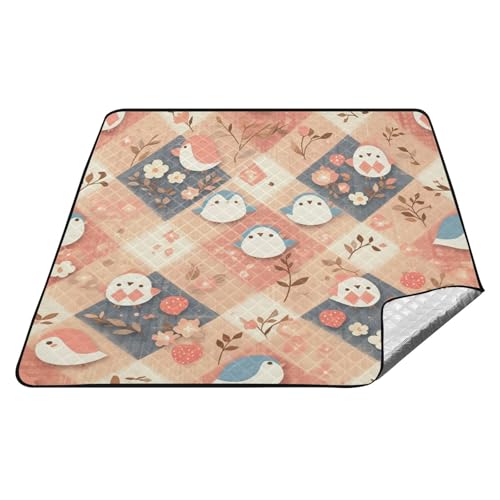 tplaotee Wasserdichte Campingmatte, kariert, niedliche Vögel, wasserabweisend, Park, Strand, Picknick, für Gras, Sommergeschenk, Cobija de Picknick von tplaotee