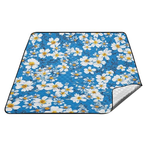 tplaotee Wasserdichte Picknickdecke mit Blumen und Weißen, blau, wasserabweisend, Strand-Picknickdecke, groß, für Outdoor-Menschen, Sommergeschenk, Tapete, Para Picknick tplaotee Wasserdichte Picknickdecke mit Blumen und Weißen, blau, wasserabweisend, Strand-Picknickdecke, groß, für Outdoor-Menschen, Sommergeschenk, Tapete, Para Picknick von tplaotee