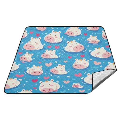 tplaotee Wasserdichte Picknickdecke mit niedlichem Cartoon-Nilpferd für draußen, wasserabweisend, für den Außenbereich, Damen, Frühlingsgeschenk, Teppich, Para, Picknick tplaotee Wasserdichte Picknickdecke mit niedlichem Cartoon-Nilpferd für draußen, wasserabweisend, für den Außenbereich, Damen, Frühlingsgeschenk, Teppich, Para, Picknick von tplaotee