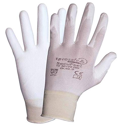 tprosafe SecuFeel white PU-Arbeitshandschuhe - Schutzhandschuhe - Lackierhandschuhe - Allrounder 12 Paar, Größe:7 von tprosafe