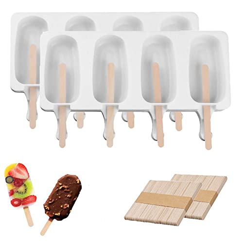 2 Pcs Eisformen Silikon - Wiederverwendbare Eis am Stiel Formen, BPA Frei Silikon Eisformen, mit 100 Holzstäbchen, für Erwachsene und Kinder Dessert, Schokolade DIY (Weiß) von trabag