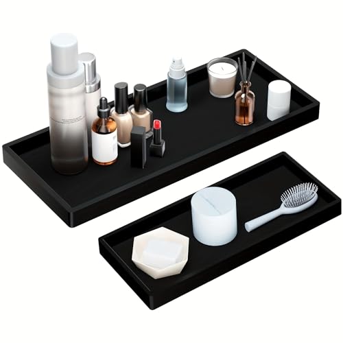 2 Stück Badezimmer Tablett Dekotablett Deko Tablett Schwarz Silikon Ablageschale Kleines Tablett für Waschtisch Badewanne, Kosmetik Halter, Küchenspüle und Toilette (Schwarz) von trabag