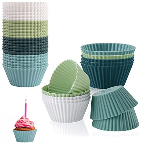 24 PCS wiederverwendbarer Backförmchen - Muffinförmchen Silikon Mini, Standard Backformen aus Silikon, antihaftbeschichtet BPA-frei - Cupcake Formen für Kuchen, Eincreme und Pudding(4 Farben) von trabag