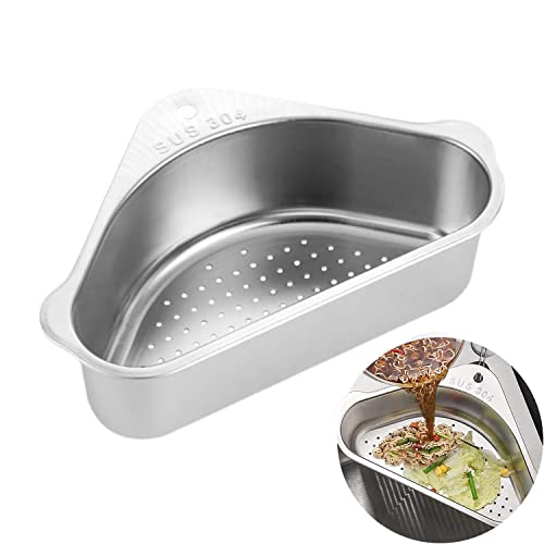 304 Edelstahl Spüle Abfluss Regal - Dreieckige Spüle Sieb Korb, Waschbecken Filterablage, Multifunktionales Spülbecken Organizer für Filter-Lebensmittelabfall Und Waschen Obst Oder Gemüse (Silber) von trabag