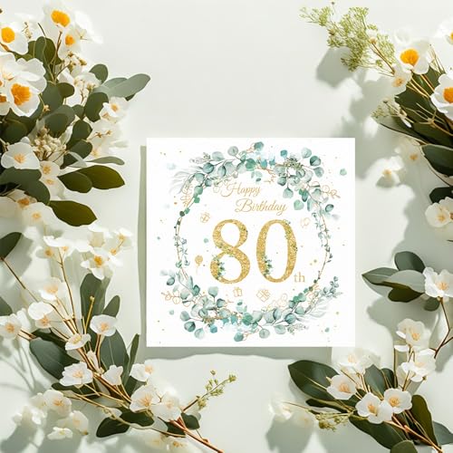 80. Geburtstag Deko Servietten - 40 Stück Servietten, Servietten Eukalyptus Grün, Happy Birthday 80 Servietten, Papierservietten für 80 Geburtsta Frau Geburtstag Feiern Party Jubiläum von trabag