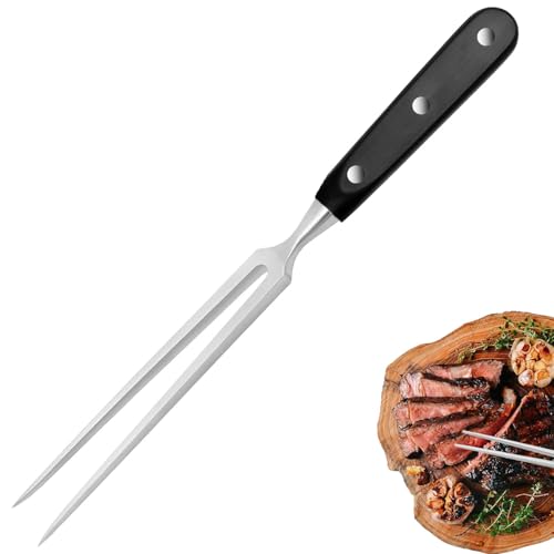 trabag Fleischgabel - Edelstahl Grillgabel mit Holzgriff, 27 cm Tranchiergabel, Gerade, Unbeugsam, Bratengabel, 13 cm, Fleischgabel mit Kunststoffgriff, Für Grill, Küche, Truthahn, Braten, Abendessen von trabag