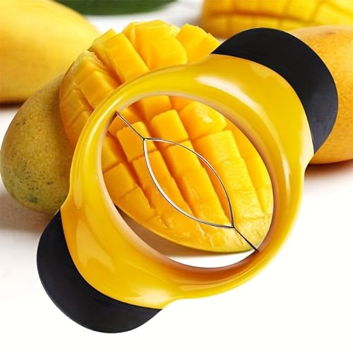 Mangoschneider - Mangoteiler Mango Slicer Schält Entkernt Und Teilt Die Mango In Sekunden mit rutschfester Griff(Gelb) von trabag