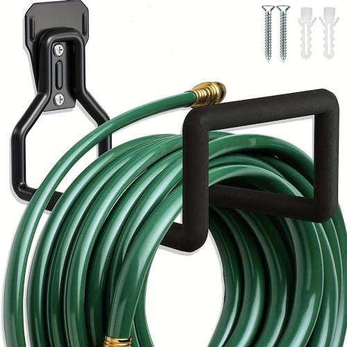 Schlauchhalter - Gartenschlauchhalter Wandhalterung, Gartenschlauch Aufhängung für Wasserschlauch, Verlängerungskabel für Außenhof (Schwarz) von trabag