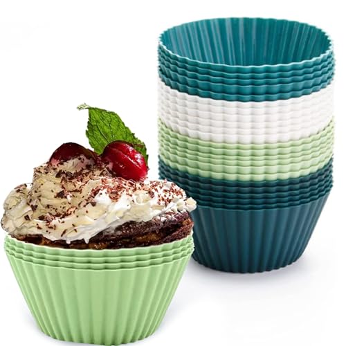 trabag 24 Stück Cupcake-Formen,Silikon MuffinföRmchen,MuffinföRmchen Silikon,Silikonform Muffins,Silikon Backform Muffins,Wiederverwendbare Muffinformen,für Kuchen, Eincreme Und Pudding von trabag