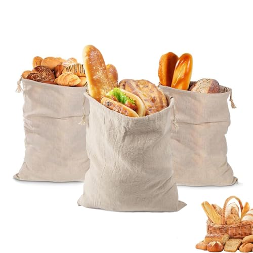 trabag 5 Stück Brotbeutel Leinen - Brotbeutel Aufbewahrung Frischhalten, Wiederverwendbar Brottüten, Kordelzug-Design Leicht zu lagern, Brotsack zum Frischhalten Leinen (30x40cm) von trabag