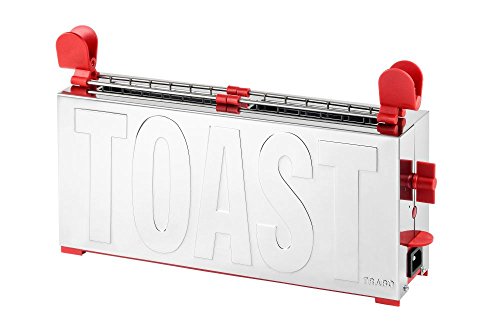 Toaster Trabo D2244 Made in Italy Design Gae Aulenti Farbe Edelstahl und Rot mit Sandwichzangen von Trabo