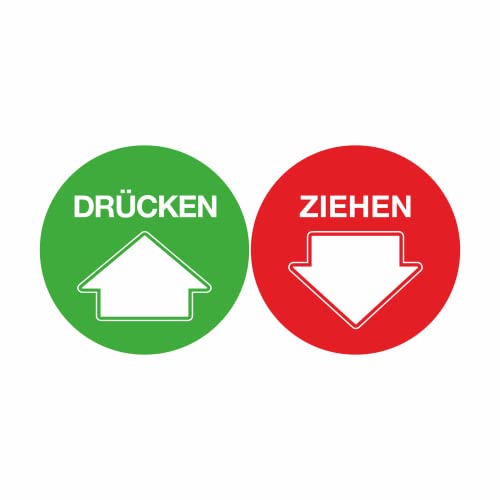 tradercat Aufkleber Drücken Ziehen Tür - 2 Stück - Warnaufkleber / Hinweisaufkleber für Innen und Aussen mit UV-Schutz-, Hinweis / Gefahr Schild – mit Anleitung (5x5cm) von tradercat