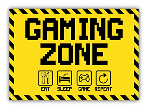 tradercat Gaming Zone eat sleep game repeat Schild PVC Hartschaumplatte Schilder mit UV-Schutz Gamer Zone Hinweisschilder gaming zone Warnzeichen (PVC | 30 x 21 cm) von tradercat