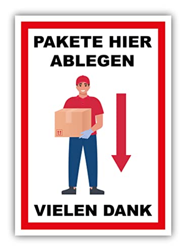 tradercat Pakete Hier Ablegen Schild Alu 3mm Alu-Dibond Schild Aluminiumverbundplatte mit UV-Schutz Paket Ablegen Hinweisschilder Packages Warnzeichen (ALU | 30 x 21 cm) von tradercat