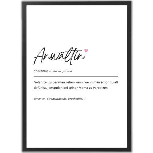 tradercat Poster Set – Berufe Definition Herz Kunstdruck – Wandbild Geschenk – Jubiläum - Home Deko für Freunde und Familie | Definitionen und Sprüche (A3 | Schwarzer Rahmen, Anwältin) von tradercat