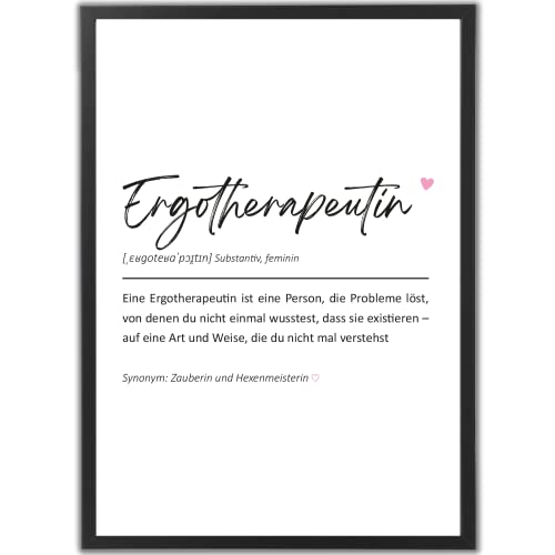 tradercat Poster Set – Berufe Definition Herz Kunstdruck – Wandbild Geschenk – Jubiläum - Home Deko für Freunde und Familie | Definitionen und Sprüche (A3 | Schwarzer Rahmen, Ergotherapeutin) von tradercat