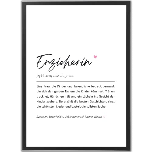 tradercat Poster Set – Berufe Definition Herz Kunstdruck – Wandbild Geschenk – Jubiläum - Home Deko für Freunde und Familie | Definitionen und Sprüche (A3 | Weisser Rahmen, Erzieherin) von tradercat