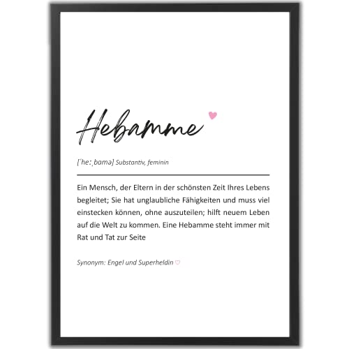 tradercat Poster Set – Berufe Definition Herz Kunstdruck – Wandbild Geschenk – Jubiläum - Home Deko für Freunde und Familie | Definitionen und Sprüche (A3 | Weisser Rahmen, Hebamme) von tradercat