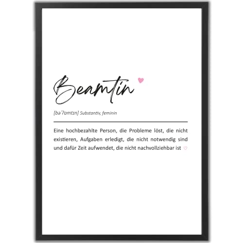 tradercat Poster Set – Berufe Definition Herz Kunstdruck – Wandbild Geschenk – Jubiläum - Home Deko für Freunde und Familie | Definitionen und Sprüche (A4 | Schwarzer Rahmen, Beamtin) von tradercat