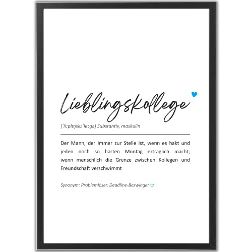 tradercat Poster Set – Familie und Freunde - Definition Herz Kunstdruck – Wandbild Geschenk – Jubiläum – Geburtstag – Verabschiedung – Home Deko – Büro (A3 | Schwarzer Rahmen, Lieblingskollege) von tradercat