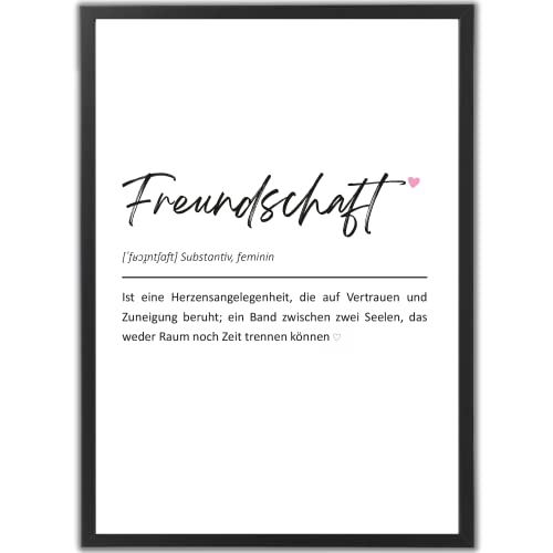 tradercat Poster Set Definition Freundschaft, Kunstdruck Herz, Wandbild Geschenk, A3 Weisser Rahmen, Freundschaft Pink, Dekoration für Zuhause & Büro von tradercat