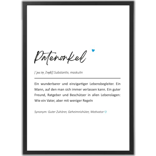 tradercat Poster Set – Familie und Freunde - Definition Herz Kunstdruck – Wandbild Geschenk – Jubiläum – Geburtstag – Verabschiedung – Home Deko – Büro – Office (A4 | Schwarzer Rahmen, Patenonkel) von tradercat