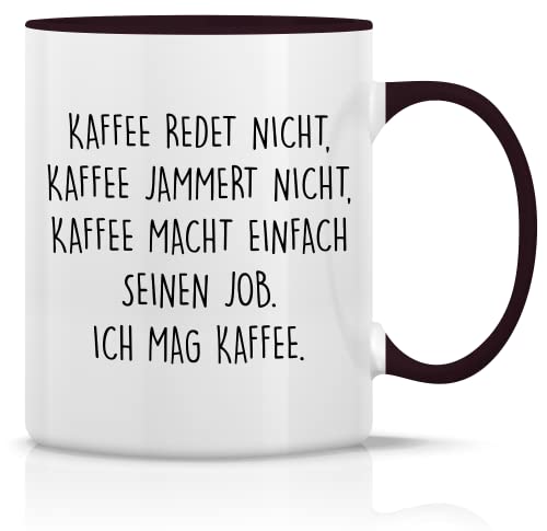 tradercat Tasse mit Spruch I Kaffee redet nicht I Tasse Job I Kaffeetasse lustig 330ml I kaffebecher tasse für Zuhause und als schönes Geschenk oder als kaffee tasse für die Arbeit (Schwarz Innen) von tradercat