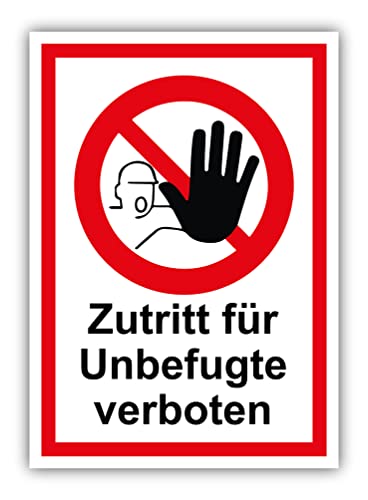 tradercat Zutritt für Unbefugte verboten Schild Alu 3mm Alu-Dibond Schild Aluminiumverbundplatte mit UV-Schutz Zutritt verboten Hinweisschild für Unbefugte verboten Warnzeichen (ALU | 30 x 21 cm) von tradercat