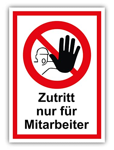 tradercat Zutritt nur für Mitarbeiter Schild Aufkleber aus Vinyl Schilder Sticker mit UV-Schutz Mitarbeiter Zutritt Hinweisschilder Zutritt Mitarbeiter Warnzeichen (AUFKLEBER | 30 x 21 cm) von tradercat