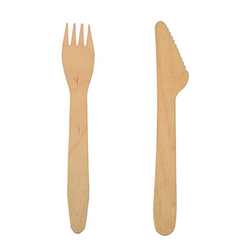 tradingbay24 Einwegbesteck-Set aus Holz 200 teilig (je 100 Holzgabeln, Holzmesser) tbK0035 Holzbesteck-Set Partybesteck-Set umweltfreundlich biologisch abbaubar von tradingbay24