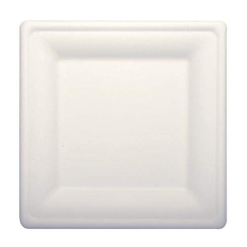 tradingbay24 Teller, Zuckerrohr eckig 26 cm x 26 cm weiss tbU90243 Zuckerrohrteller Einwegteller Nachhaltig, 400 Stück von tradingbay24