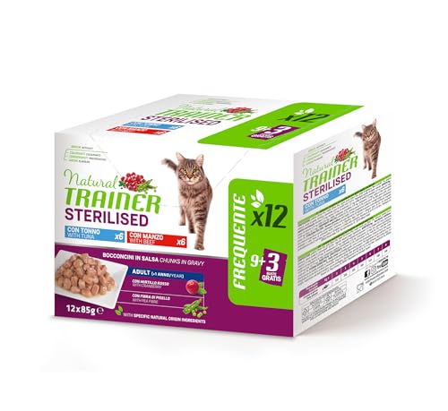 Natural Trainer Nassfutter für Erwachsene Katzen, sterilisiert, Multipack Thunfisch und Rind, 12 x 85 g Natural Trainer Nassfutter für Erwachsene Katzen, sterilisiert, Multipack Thunfisch und Rind, 12 x 85 g von Trainer