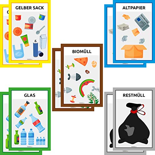 trashnice 10er Set Mülltrennung Schilder Recycling Küche Mülleimer Abfalleimer Abfall 300x200x3 mm Gelber Sack Biomüll Papier Glas Restmüll Mülltonnen Abfalltrennung Müllsorten Schild Müll von trashnice