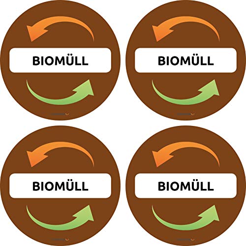 trashnice 4er Set Biomüll Aufkleber für Mülltrennung Aufkleber Mülltonne Abfalleimer Set Abfall Abfalleimer-Aufkleber 95 mm Bio Mülltonnenaufkleber, Abfalltrennung Organisch Küchen-Abfalleimer von trashnice