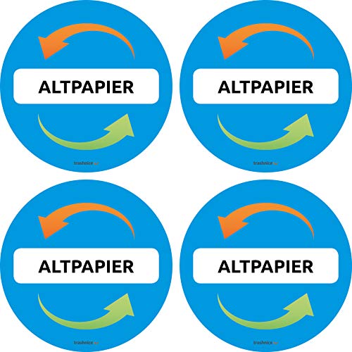 trashnice 4er Set Papiermüll Aufkleber für Mülltrennung Aufkleber Mülltonne Abfalleimer Set Abfall Abfalleimer-Aufkleber 95 mm, Papiermüll Mülltonnenaufkleber. Mülltonnen Abfalltrennung Papierkorb von trashnice