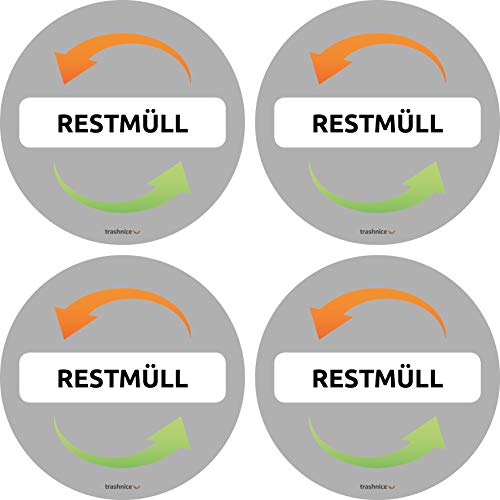 trashnice 4er Set Restmüll Aufkleber für Mülltrennung Aufkleber Mülltonne Abfalleimer Set Abfall Abfalleimer-Aufkleber 95 mm Anfall Mülltonnenaufkleber, Abfalltrennung Küchen-Abfalleimer von trashnice